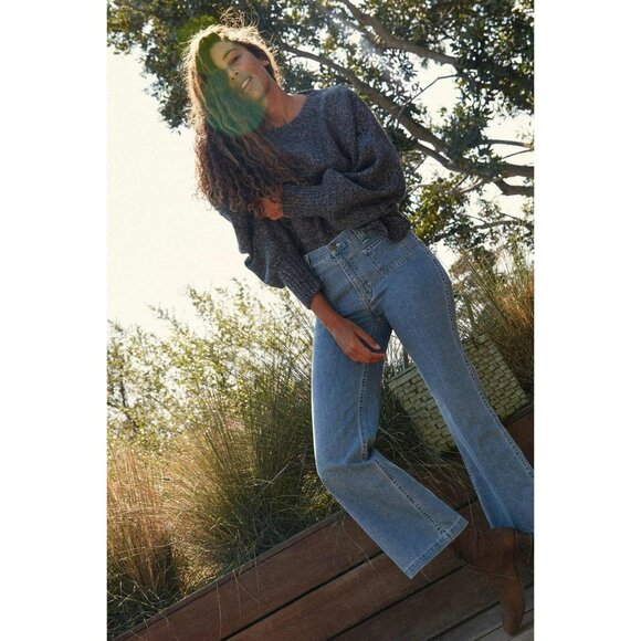 Christy Dawn Lula High Rise Flare Leg Blue Jeans Womens Upcycled Deadstock - Picture 1 of 10